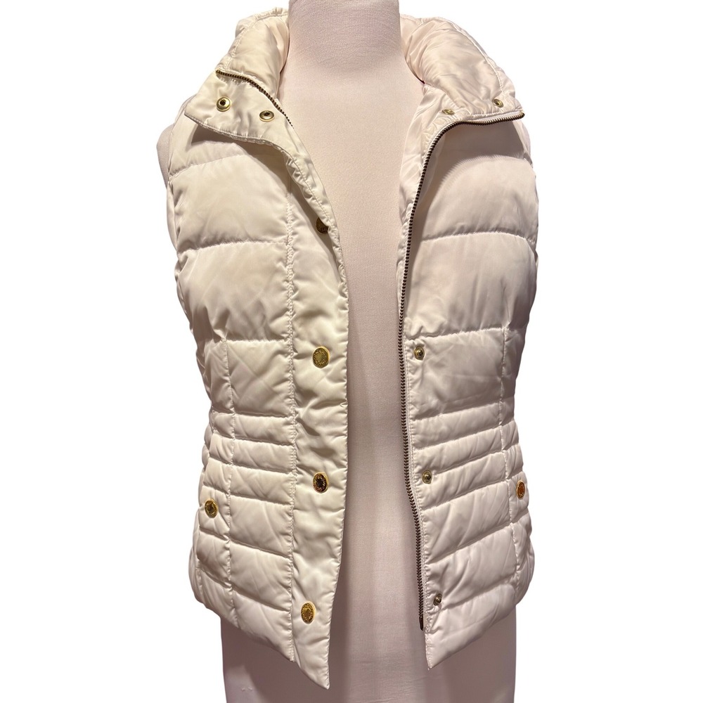 Lilly Pulitzer Puffer Vest Women XS White Excellent Gold Button Quilted Down